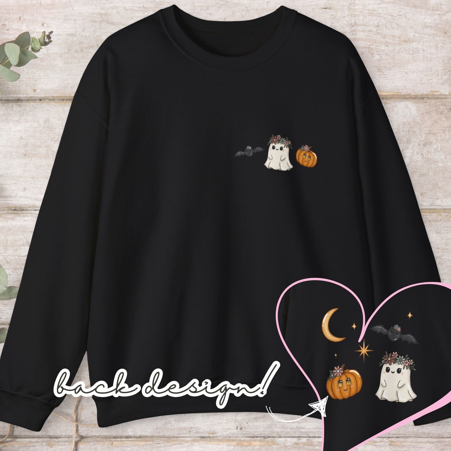Whimsical Ghost & Pumpkin Crewneck Sweatshirt
