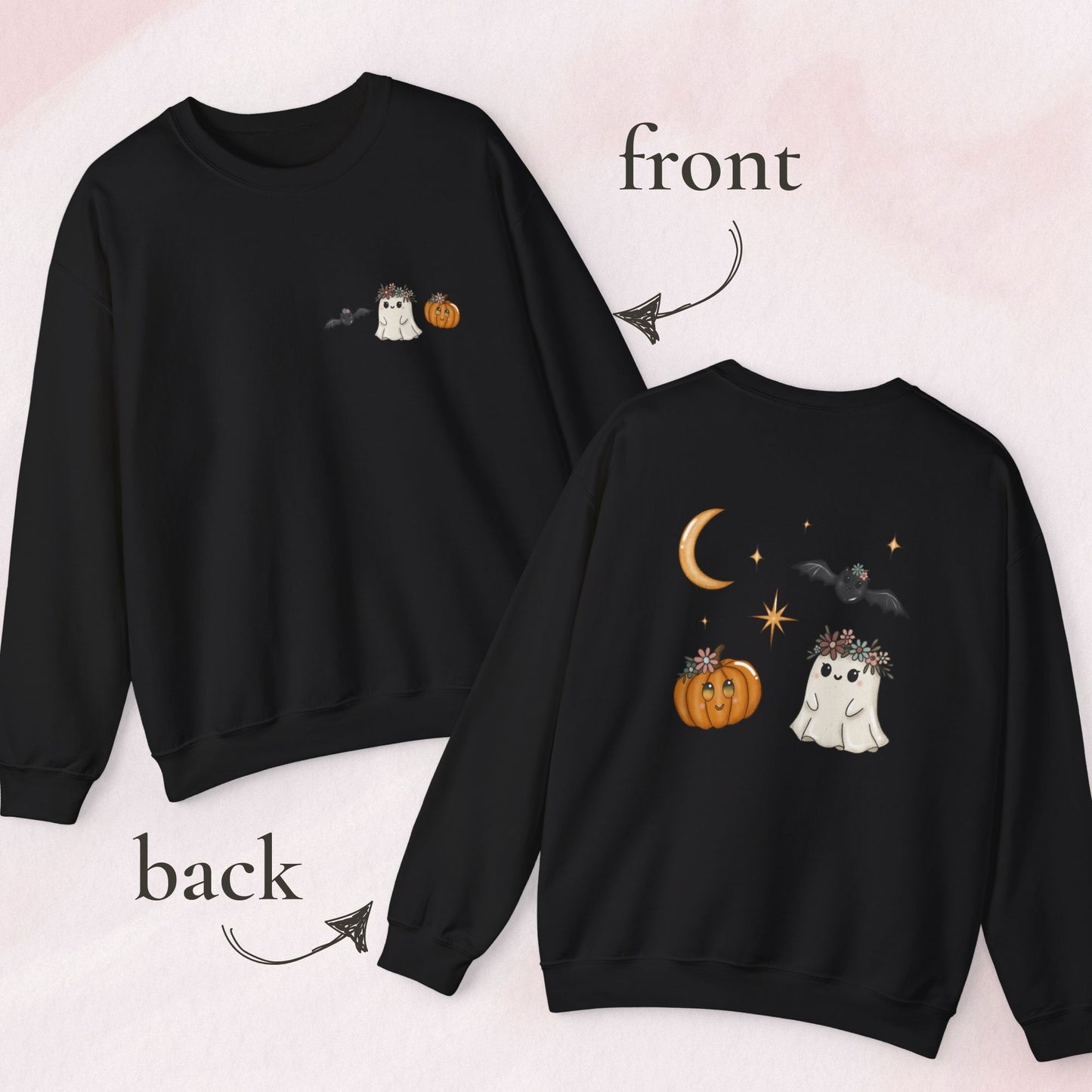 Whimsical Ghost & Pumpkin Crewneck Sweatshirt