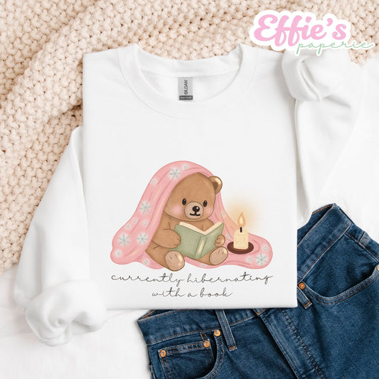 Cozy Bear Currently Hibernating with a Book Crewneck Sweatshirt