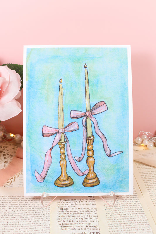 Watercolor Bow Candlesticks Art Print