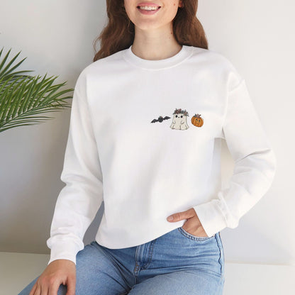 Whimsical Ghost & Pumpkin Crewneck Sweatshirt