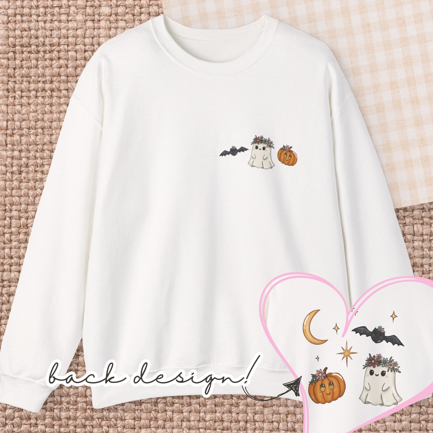 Whimsical Ghost & Pumpkin Crewneck Sweatshirt