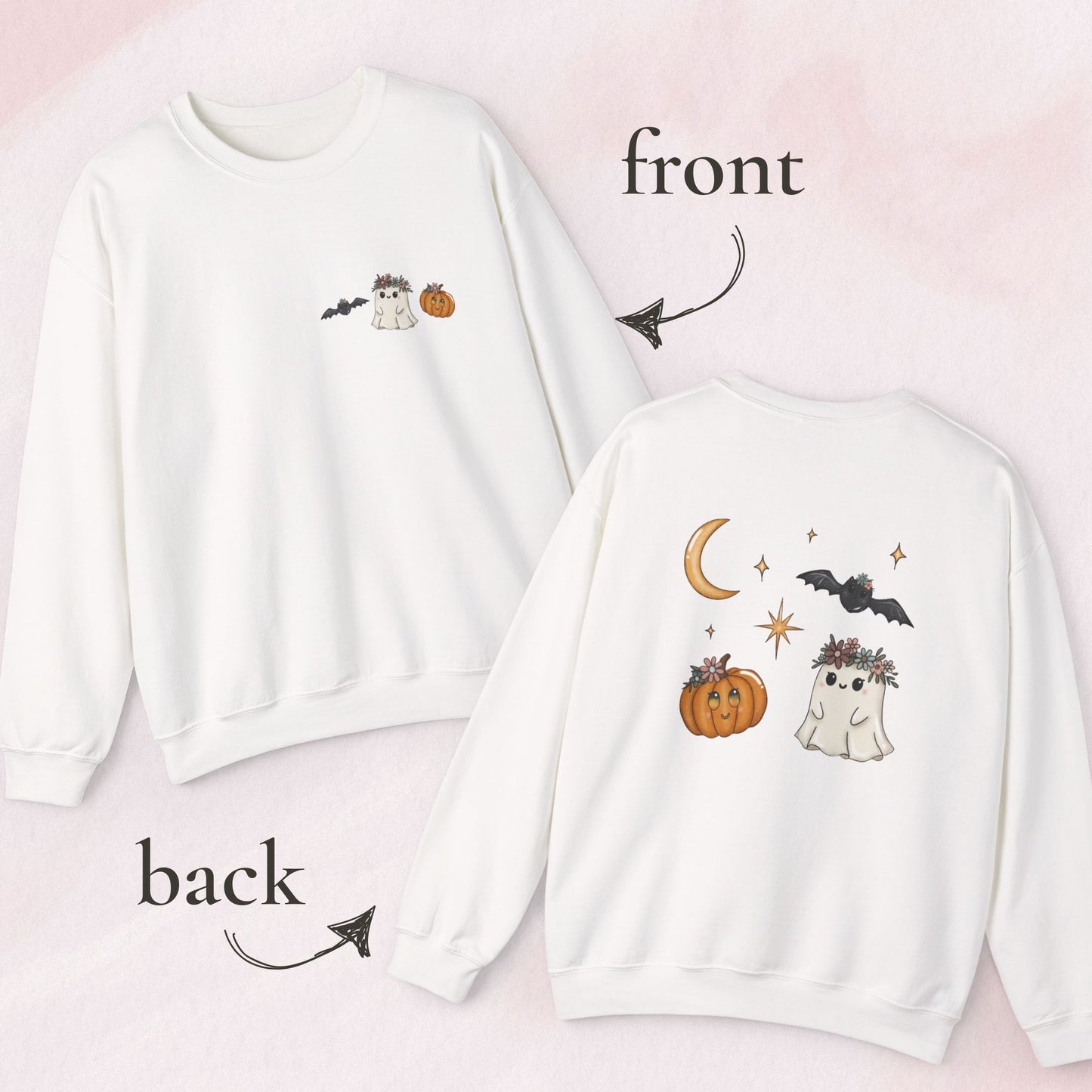 Whimsical Ghost & Pumpkin Crewneck Sweatshirt
