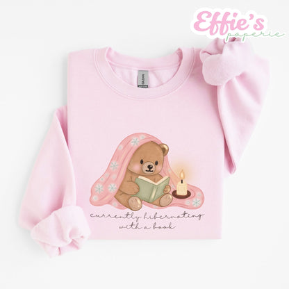 Cozy Bear Currently Hibernating with a Book Crewneck Sweatshirt