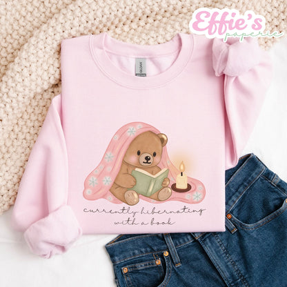 Cozy Bear Currently Hibernating with a Book Crewneck Sweatshirt
