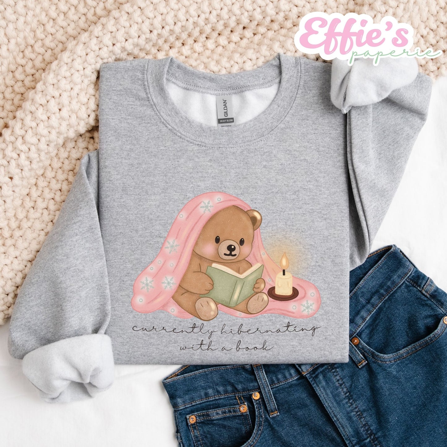 Cozy Bear Currently Hibernating with a Book Crewneck Sweatshirt