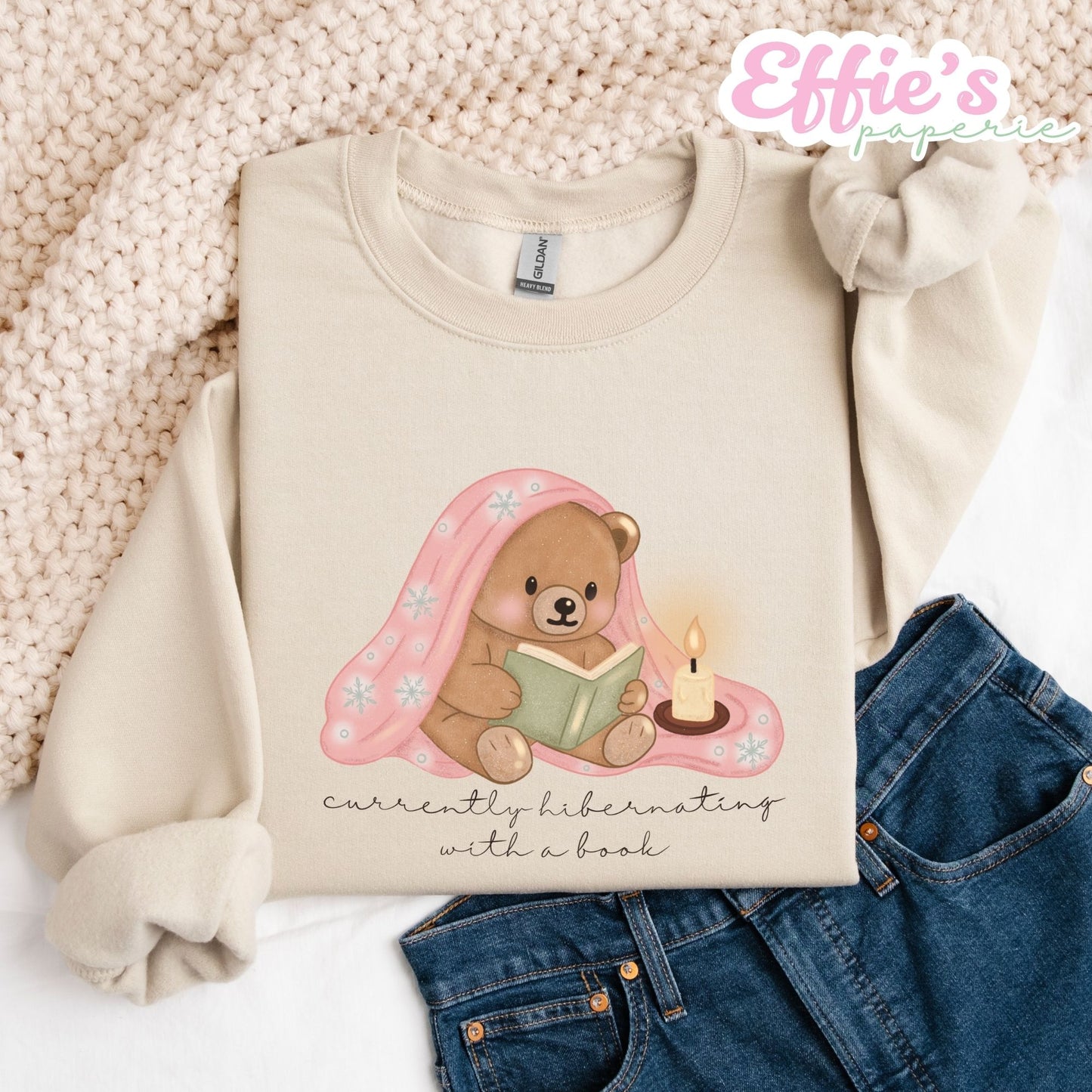 Cozy Bear Currently Hibernating with a Book Crewneck Sweatshirt