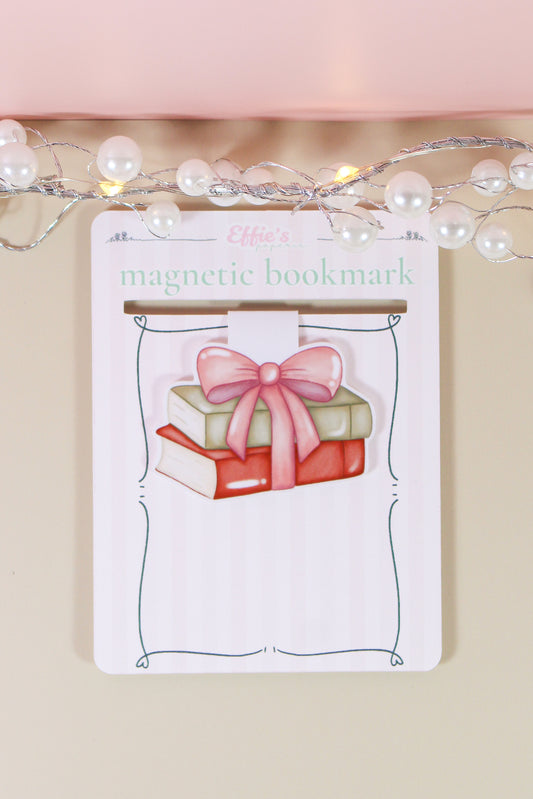 Pink Bow Book Stack Magnetic Bookmark