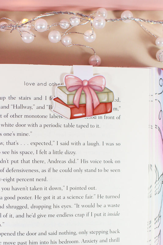 Pink Bow Book Stack Magnetic Bookmark