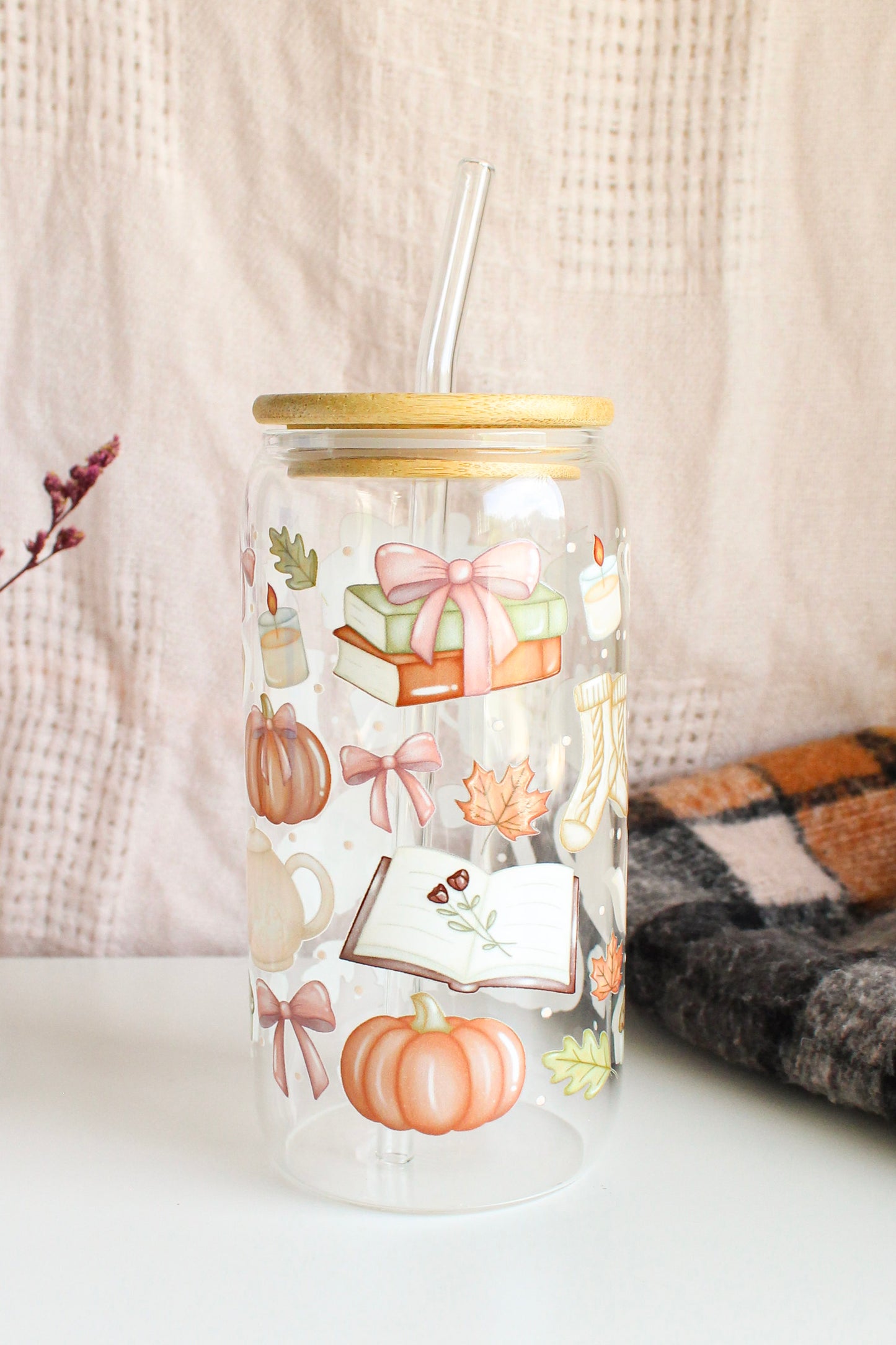 Cozy Fall Glass Cup
