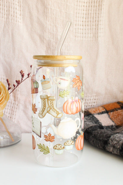 Cozy Fall Glass Cup