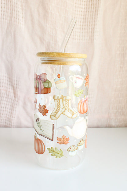 Cozy Fall Glass Cup