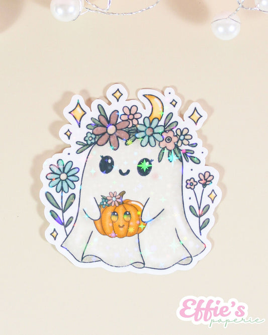 Floral Ghost & Pumpkin Sticker