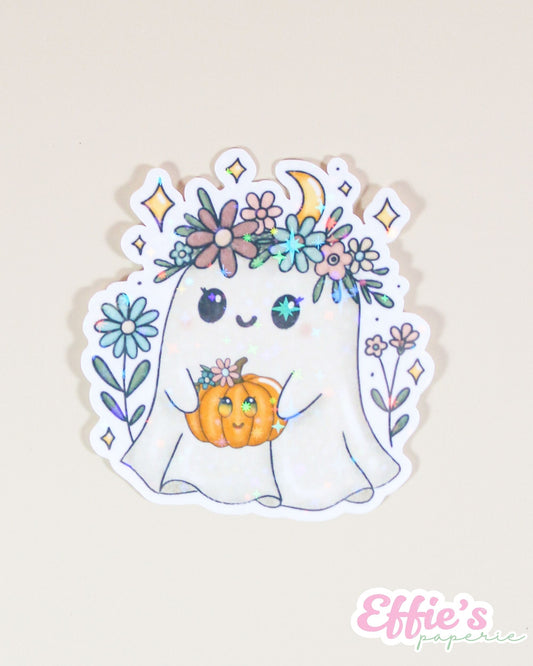 Floral Ghost & Pumpkin Sticker