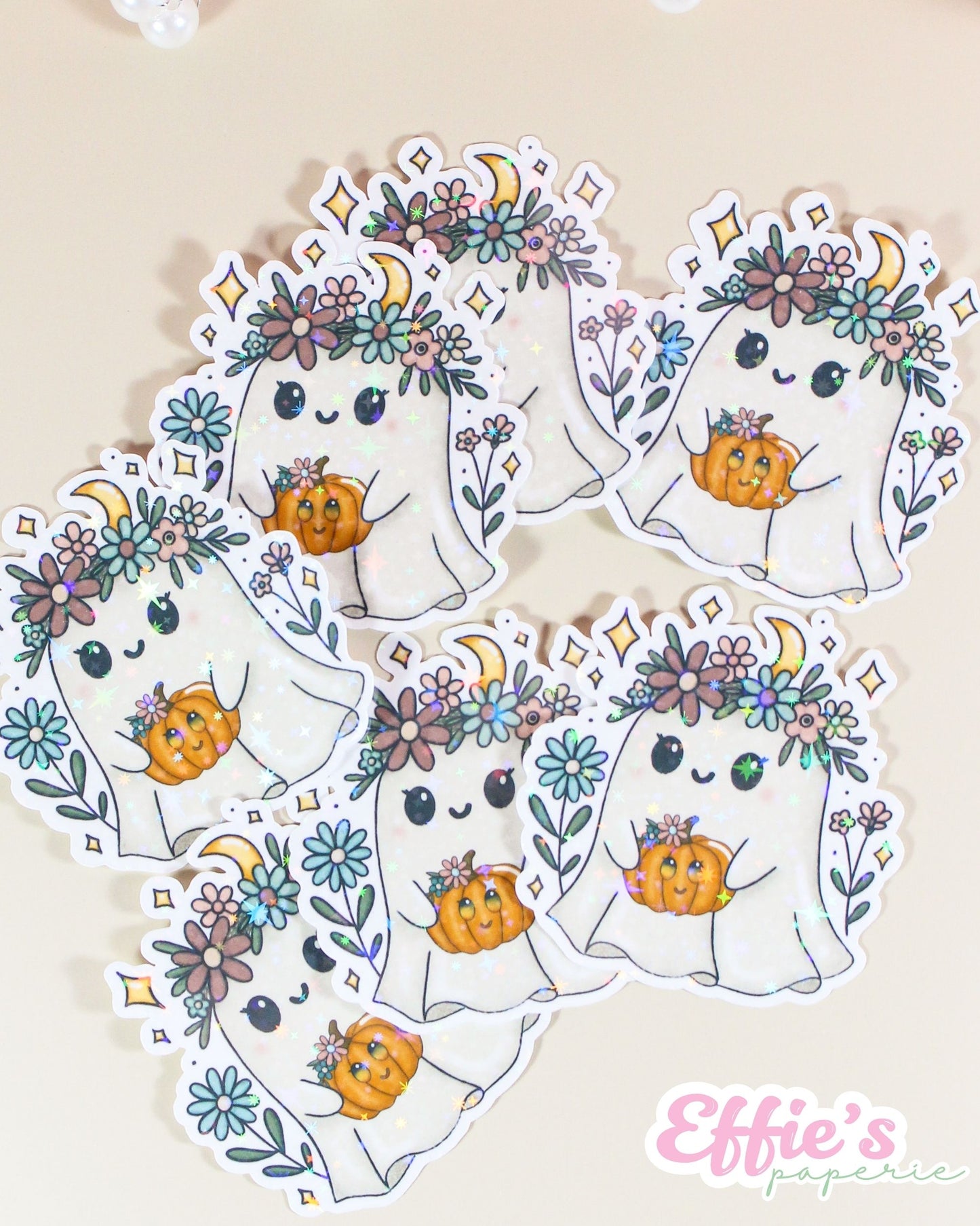 Floral Ghost & Pumpkin Sticker