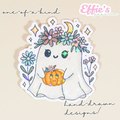 Floral Ghost & Pumpkin Sticker