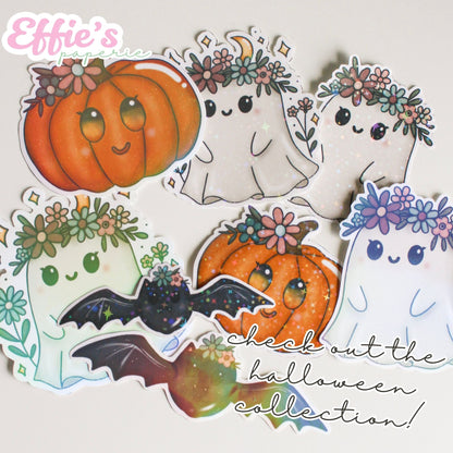 Floral Ghost & Pumpkin Sticker