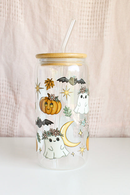 Floral Ghost Glass Cup
