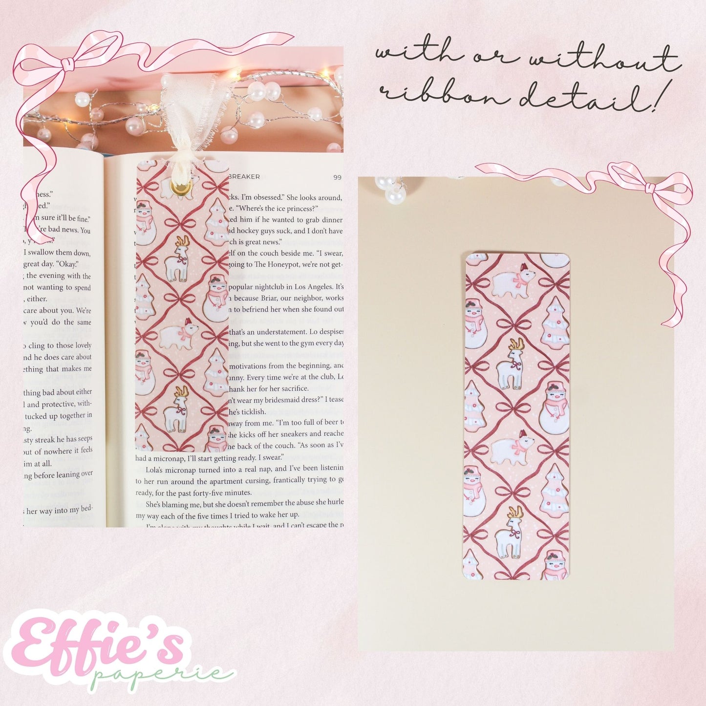 Pink Christmas Cookie Bookmark