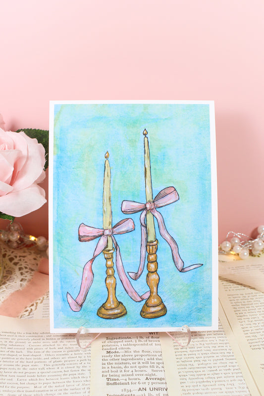 Watercolor Bow Candlesticks Art Print