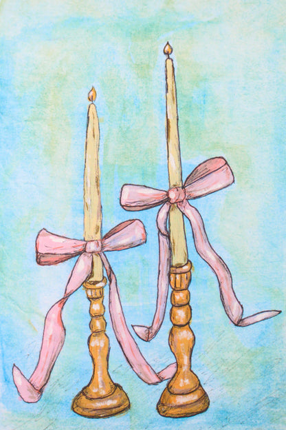 Watercolor Bow Candlesticks Art Print
