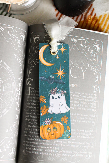 Whimsical Ghost & Pumpkin Bookmark