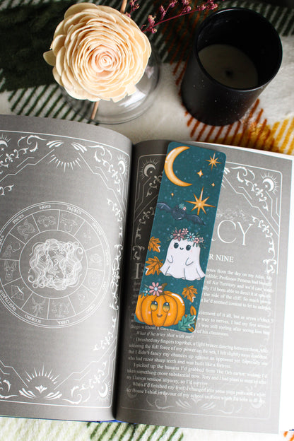Whimsical Ghost & Pumpkin Bookmark