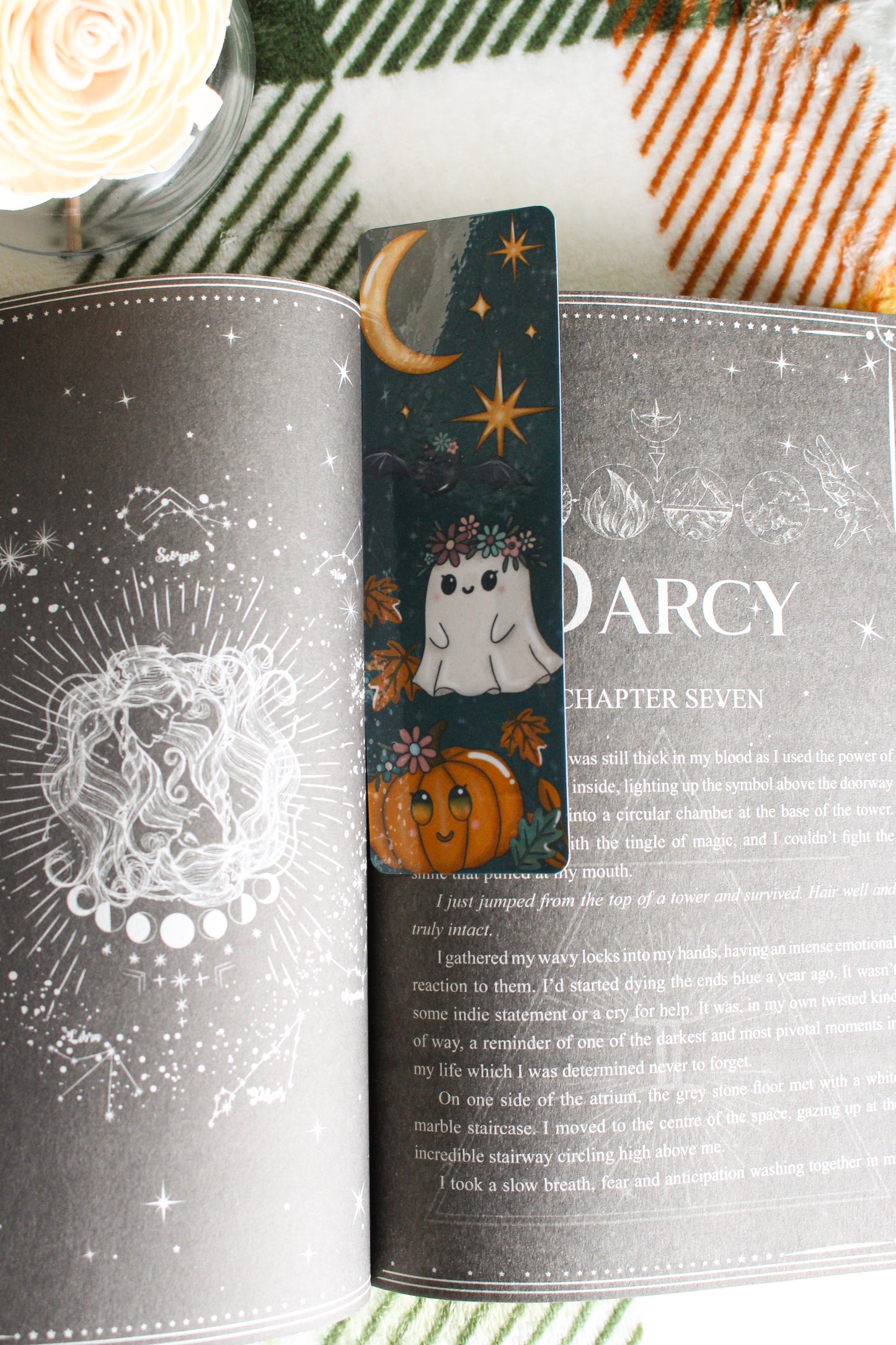 Whimsical Ghost & Pumpkin Bookmark