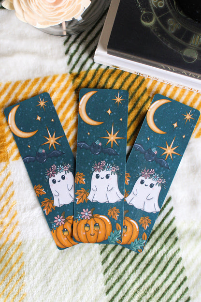 Whimsical Ghost & Pumpkin Bookmark