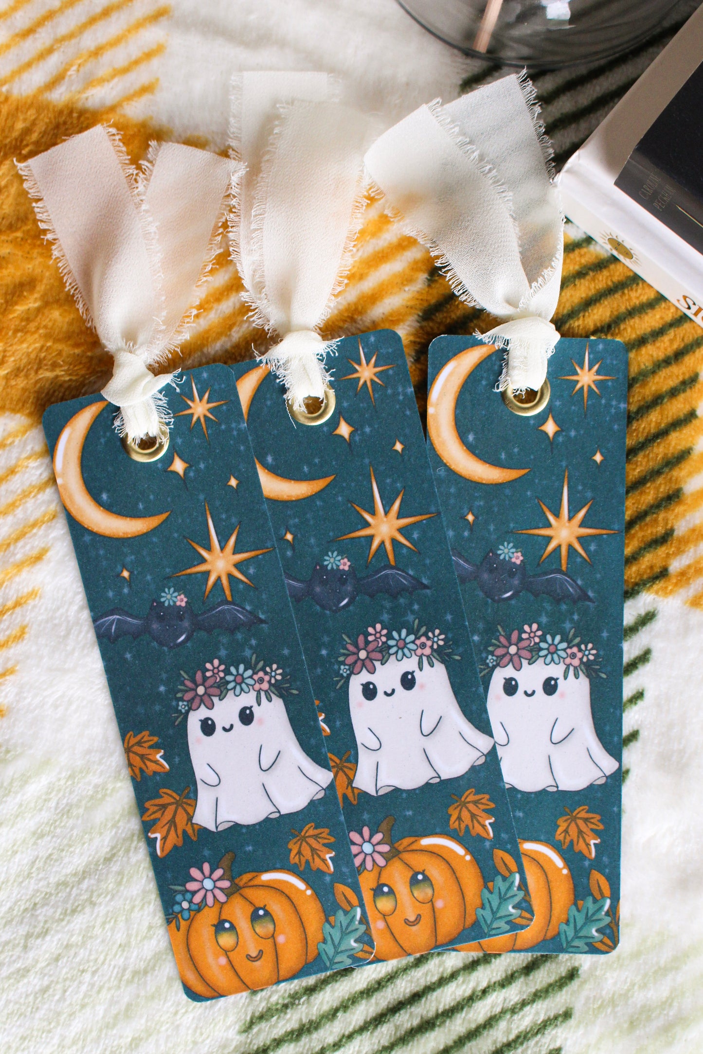 Whimsical Ghost & Pumpkin Bookmark