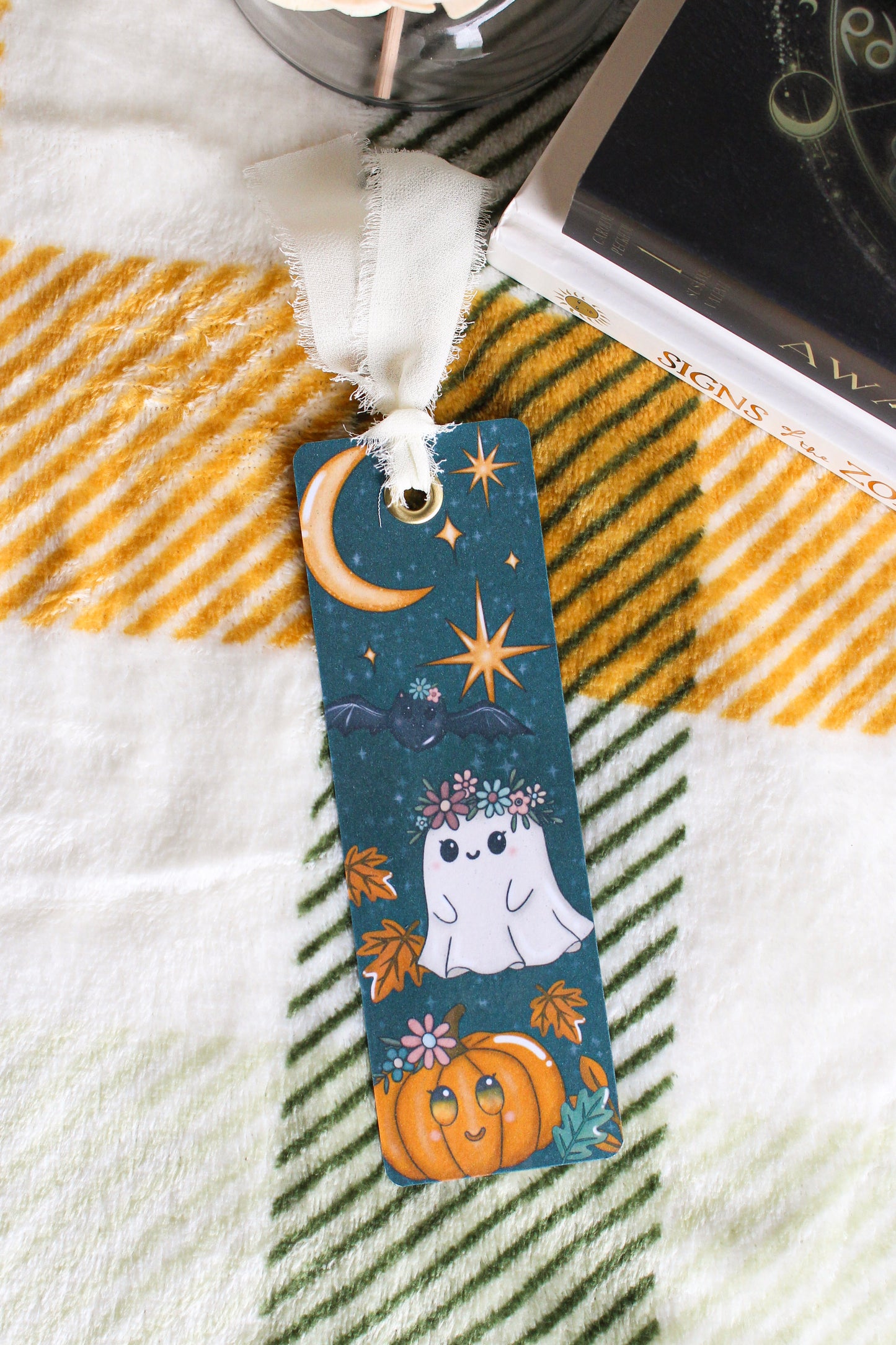 Whimsical Ghost & Pumpkin Bookmark