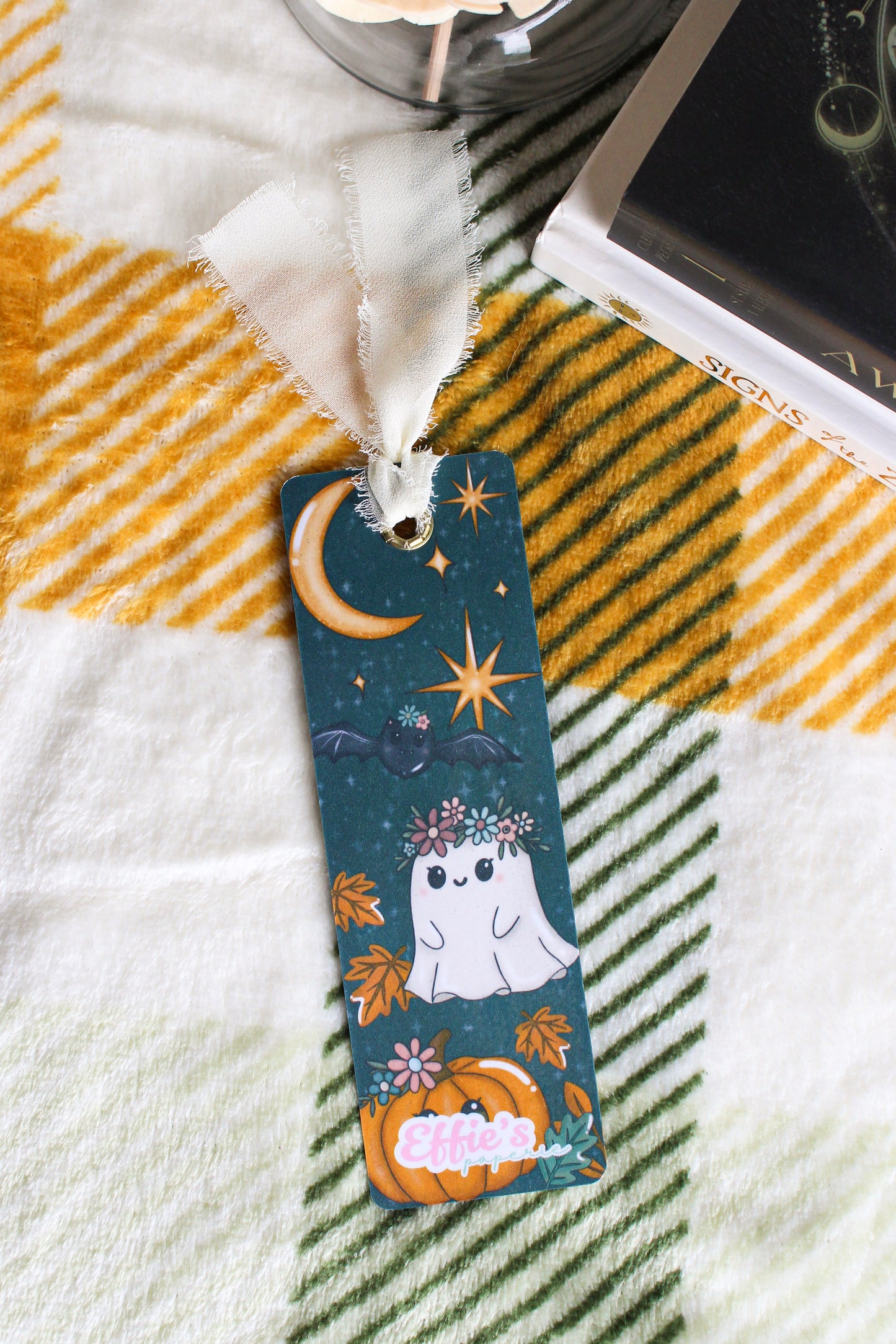 Whimsical Ghost & Pumpkin Bookmark